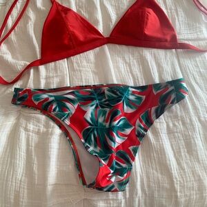 Old Navy Red and Green Leaf Print Bikini